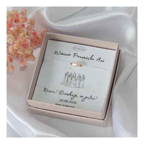 Bransoletka z naturalną perłą na Wieczór Panieński | Personalizowany prezent dla Druhen Team Bride | Pamiątka Wieczoru Panieńskiego